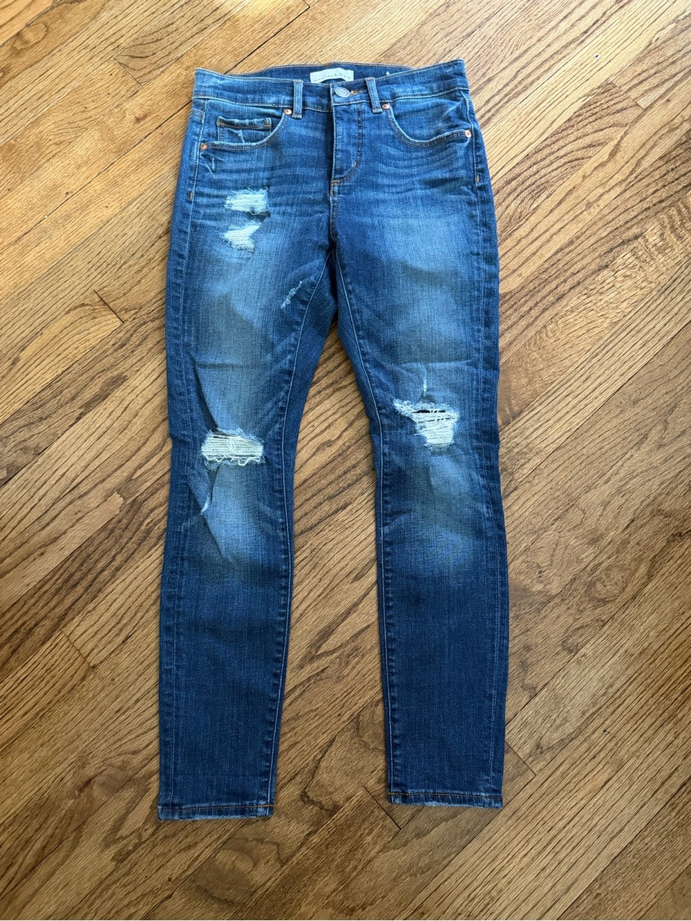 LOFT Women's Distressed Skinny Jeans - Faded Blue